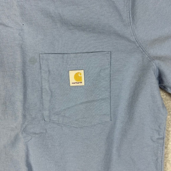 Carhartt Women's Loose Fit T Shirt Blue Pocket Tee Size L ** Cropped ** - Picture 7 of 8